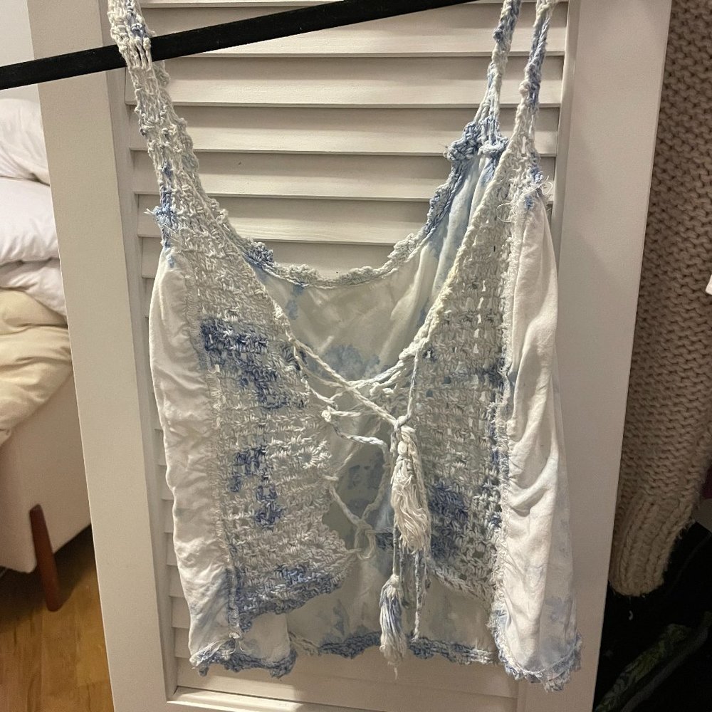 LF Blue tie-dye tie up crop top - S